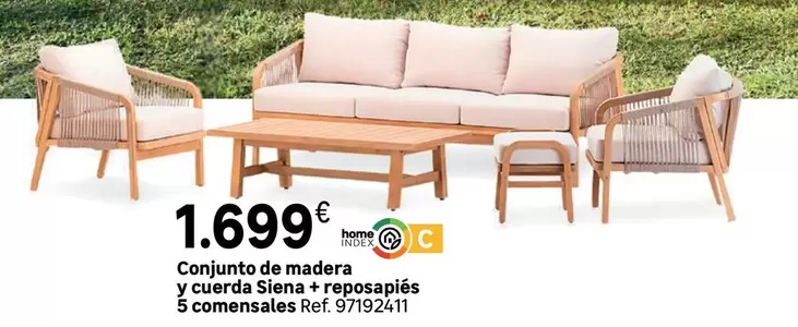 siena - Conjunto De Madera Y Cuerda Siena + Reposapiés 5 Comensaltes