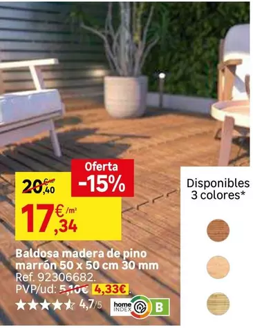 home - Baldosa Madera De Pino Marrón 50 X 50 Cm 30 Mm