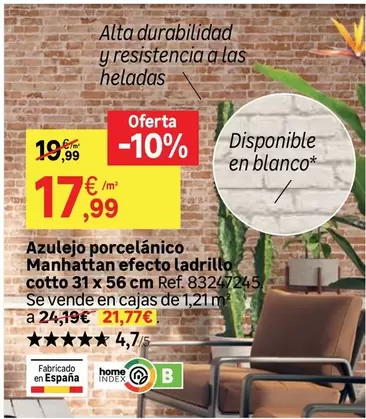 Blanco - Azulejo Porcelanico Manhattan Efecto Cadrillo Cotto 31 X