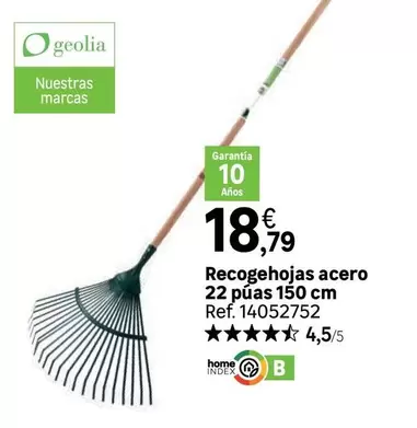 Geolia - Recogehojas Acero 22 Puas 150 Cm