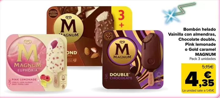 Magnum - Bombon Helado Vainilla Con Almendras, Chocolate Double, Pink Lemonade O Gold Carnaval