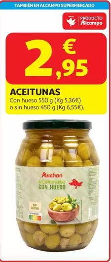 ACEITUNA FRASCO CON HUESO AUCHAN 550 GRS.