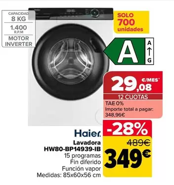 Haier - Lavadora HW80-BP14939-IB