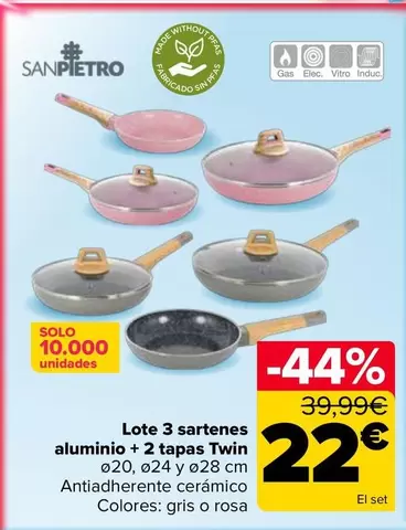 San Pietro - Lote 3 Sartenes Aluminio + 2 Tapas Twin