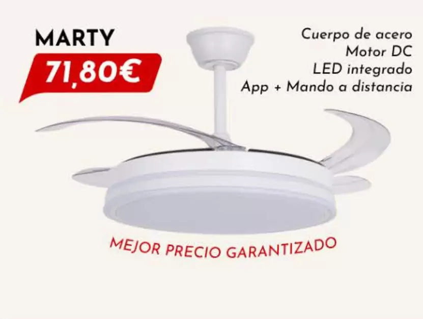 Marty Cuerpo De Acero Motor DC LED Integrado App + Manda A Distancia