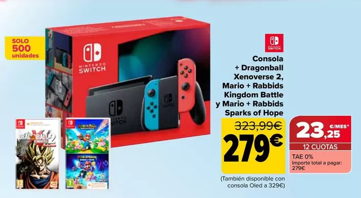 Nintendo SWITCH - Consola + Dragonball Xenoverse 2  Mario + Rabbids  Kingdom Battle  Y Mario + Rabbids  Sparks Of Hope