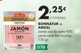 Argal - Bonnatur Jamón Cocido Extra 92% Carne Corte Fino Lonchas