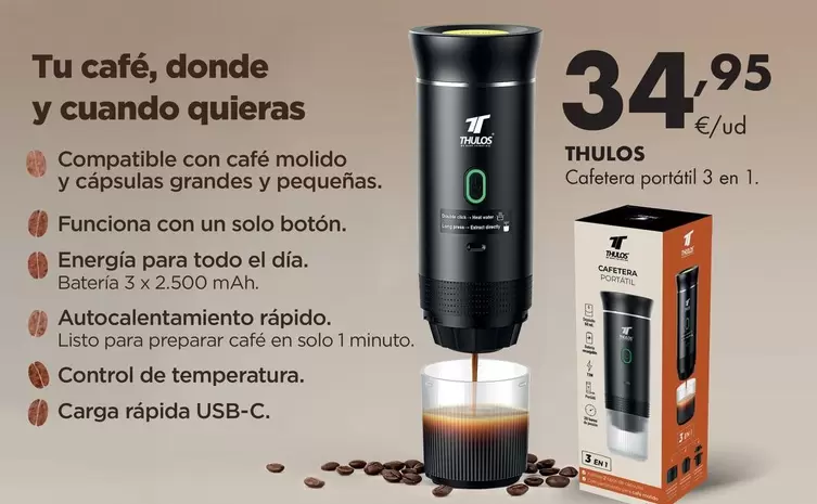 Thulos - Cafetera Portátil 3 En 1