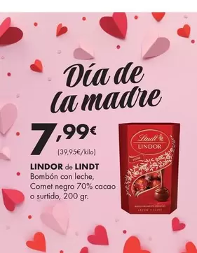 Lindt - Lindor Bombón Con Leche, Cornet Negro 70% Cacao O Surtido