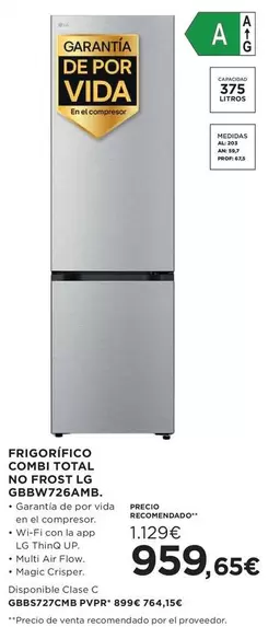 LG - Frigorífico Combi Total No Frost GBBW726AMB