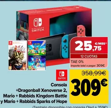 Nintendo SWITCH  - Consola + Dragonball Xenoverse 2, Mario + Rabbids Kingdom Battle Y Mario + Rabbids Sparks Of Hope