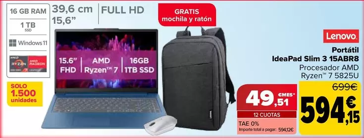 Lenovo - Portatil IdeaPad Slim 3 15ABR8