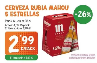 Mahou - Cerveza Rubia 5 Estrellas