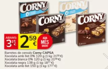 Corny - Barretes De Cereals Xocolata Amb Llet 0% Xocolata Bianco 0% Xocolata Negra Xocolata Amb Llet