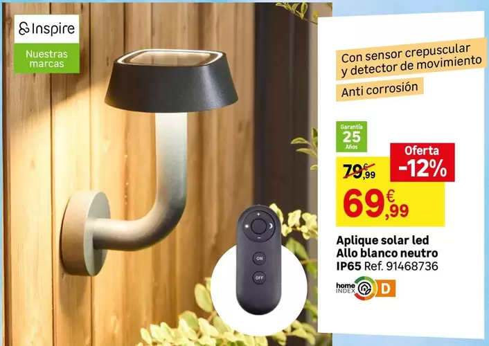 Solar - APLique  Led Aluo Blanco Neutro Ip6s