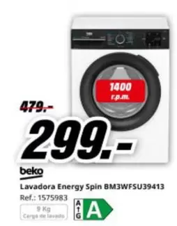 Beko - Lavadora Energy Spin Bm3wfsu39413