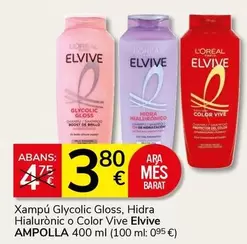 L'Oréal - Xampu Glycolic Gloss, Hidra Hialuronic O Color Vive Elvive