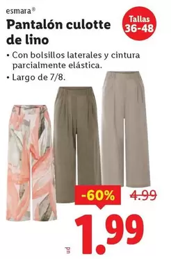 Esmara - Pantalon Culotte De Lino