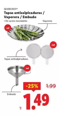 SilverCrest - Tapas Antisalpicaduras / Vaporera / Embudo