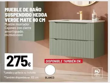 Blanco - Mueble De Bano Suspendido Verde Mate 80 Cm