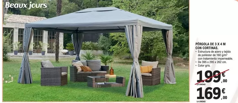Beaux Jours - Pergola De 3 X 4 M Con Cortinas