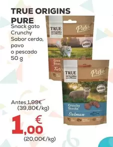 True Origins - Pure Snack Gato Crunchy Sabor Cerdo, Pavo O Pescado