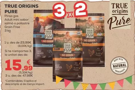 True Origins - Pure Pienso Perro Adulto Mini Sabor Salmón O Pollo Granito Fresco