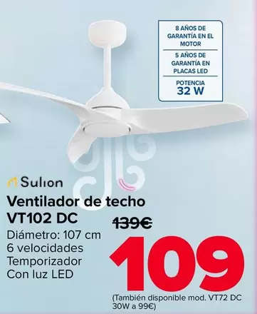 Sulion - Ventilador De Techo VT102 DC