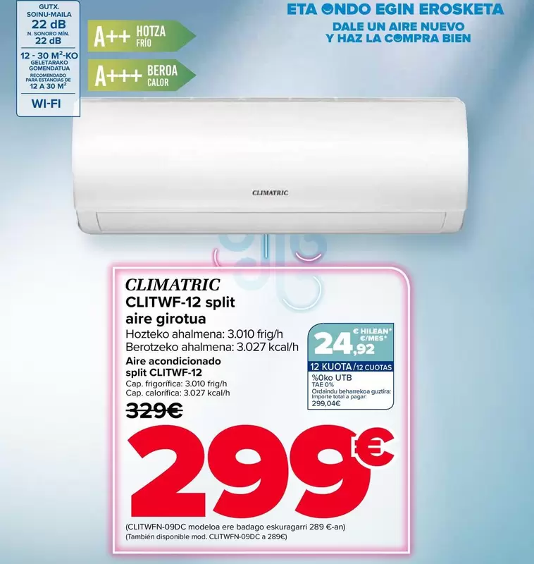 Climatric - Aire Acondicionado Split CLITWF-12