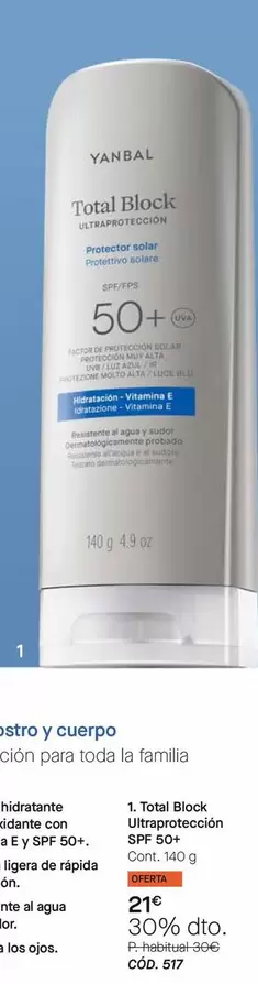 Yanbal - Total Block Ultraprotección SPF 50+