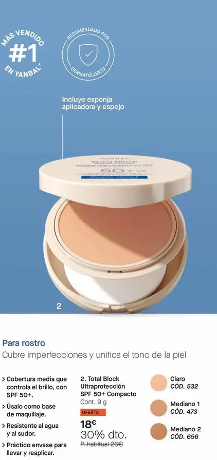 Yanbal - Total Block Ultraprotección SPF 50+ Compacto