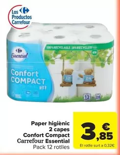 carrefour - Paper higienic 2 capes confort compact essential