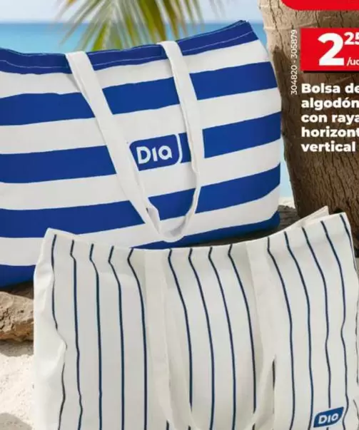 Dia - Bolsa De Algodón Azul Con Raya Horizontal/Vertical