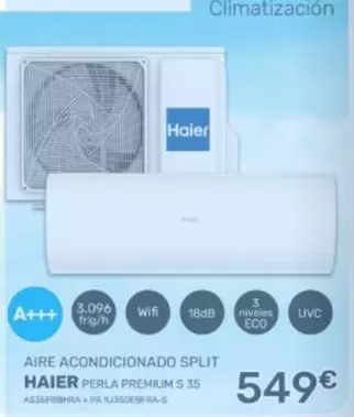 Haier - Aire Acondicionado Split Perla Premium S 35