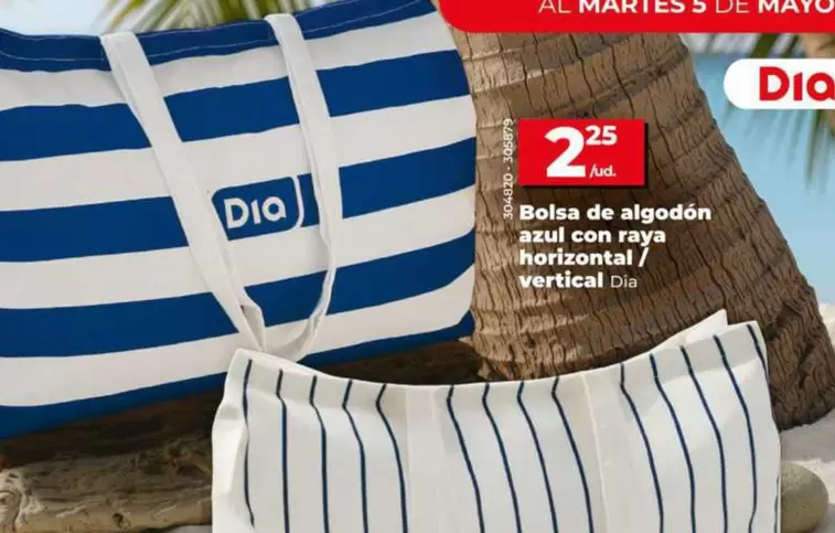 Dia - Bolsa De Algodón Azul Con Raya Horizontal/Vertical