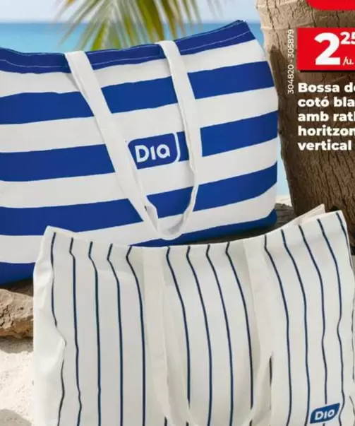 Dia - Bolsa De Algodón Azul Con Raya Horizontal/Vertical