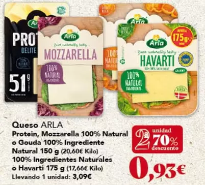 Arla - Queso Protein, Mozzarella 100% Natural O Gouda 100% Ingrediente Natural 100% Ingredientes Naturales O Havarti