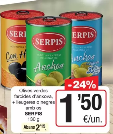 Serpis - Olives Verdes Farcides D'anxova, + Lleugeres O Negres Amb Os