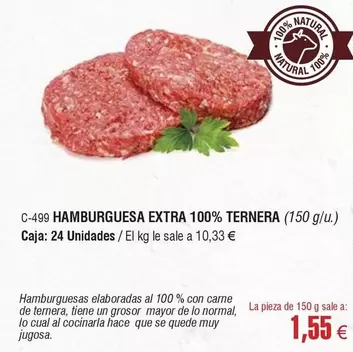 Hamburguesa Extra 100% Ternera