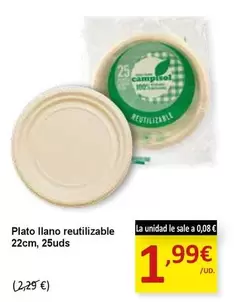 Plato Llano Reutilizable 22cm, 25uds