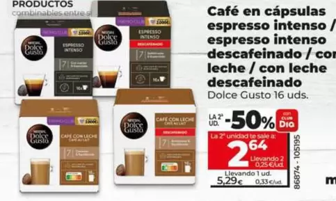 Dolce Gusto - Cafe En Capsulas Espresso Intenso / Espresso Intenso Descafeinado / Eco Leche / Con Leche Descafeinado