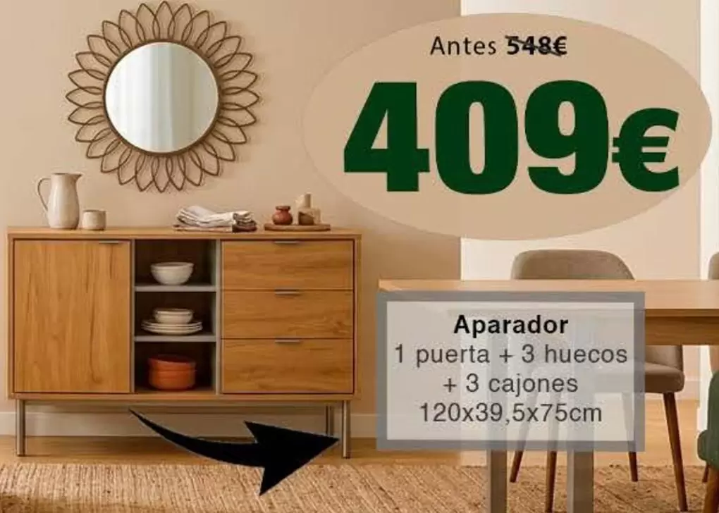 Aparador 1 Puerta + 3 Huecos + 3 Cajones