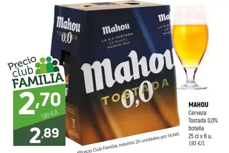 Mahou - Cerveza Tostada 0,0% Botella