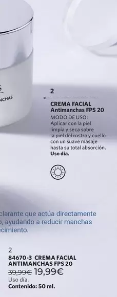 Crema Facial Antimanchas FPS 20
