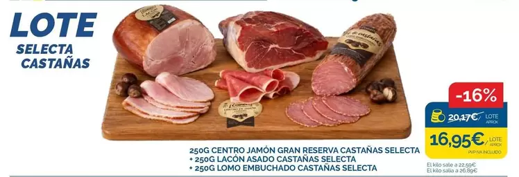 Centro Jamon Gran Reserva Castanas Selecta + Lacon Asado Castanas Selecta + Lomo Embuchado Castanas Selecta