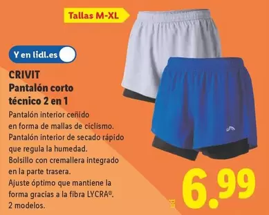 Crivit - Pantalon Corto Tecnico 2 En 1