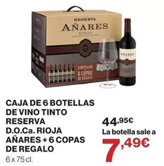 Caja De 6 Botellas De Vino Tinto Reserva D.o.ca. Rioja Añares + 6 Copas De Regalo