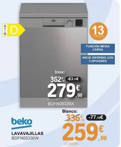 Beko - Lavavajillas BDFN05330W