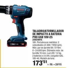 Bosch - Taladro/Atornillador De Impacto A Bateria Pro Gsb 18V-25
