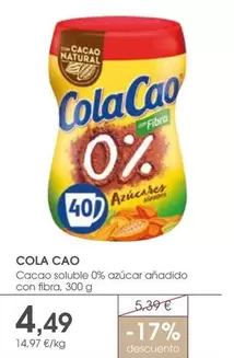 Cola Cao - Cacao Soluble 0% Azucar Anadido Con Fibra